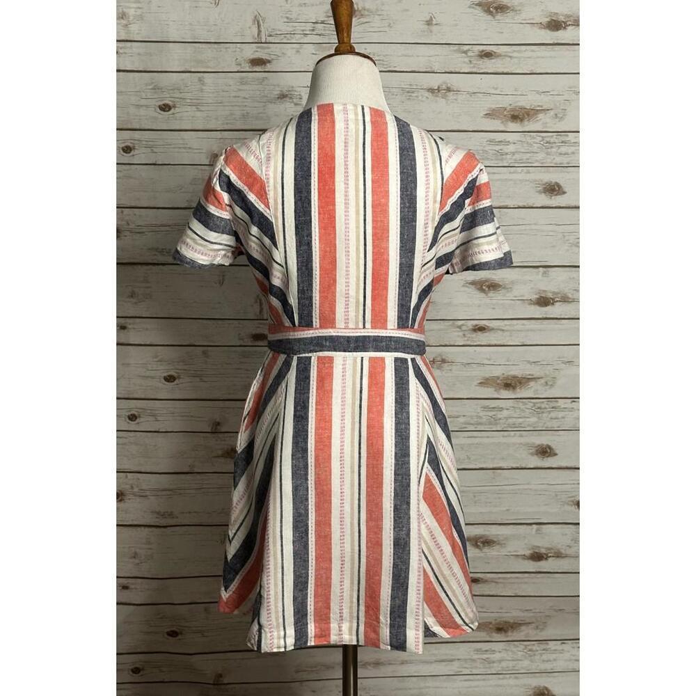 Parker Kacey casual striped V-neck linen-blend button front mini dress Size 8 - Picture 7 of 8